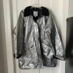 Vintage JG Hook Raincoat Rain Jacket Womens L Silver PVC Vinyl Quilted Lining